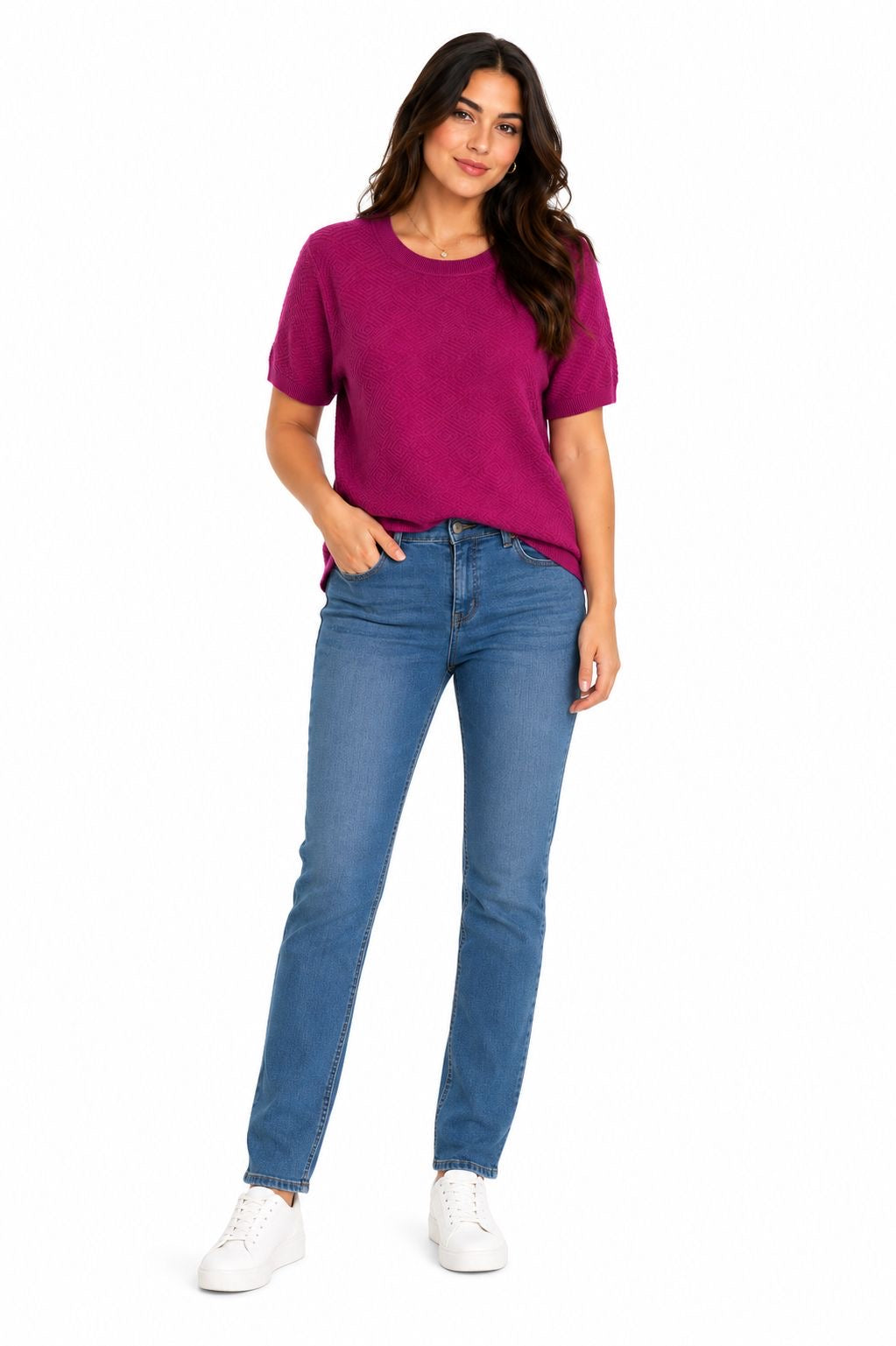 ANNE KLEIN-Short-sleeved knit blouse