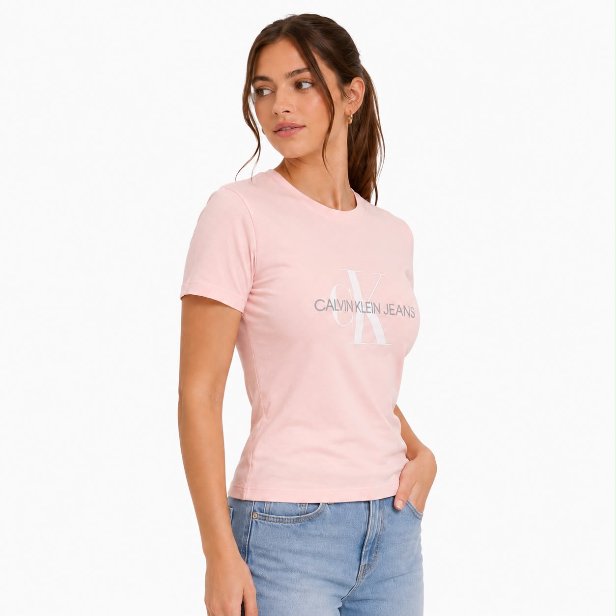 Calvin Klein Pink Regular Fit  Cotton Chenille Monologo T-Shirt