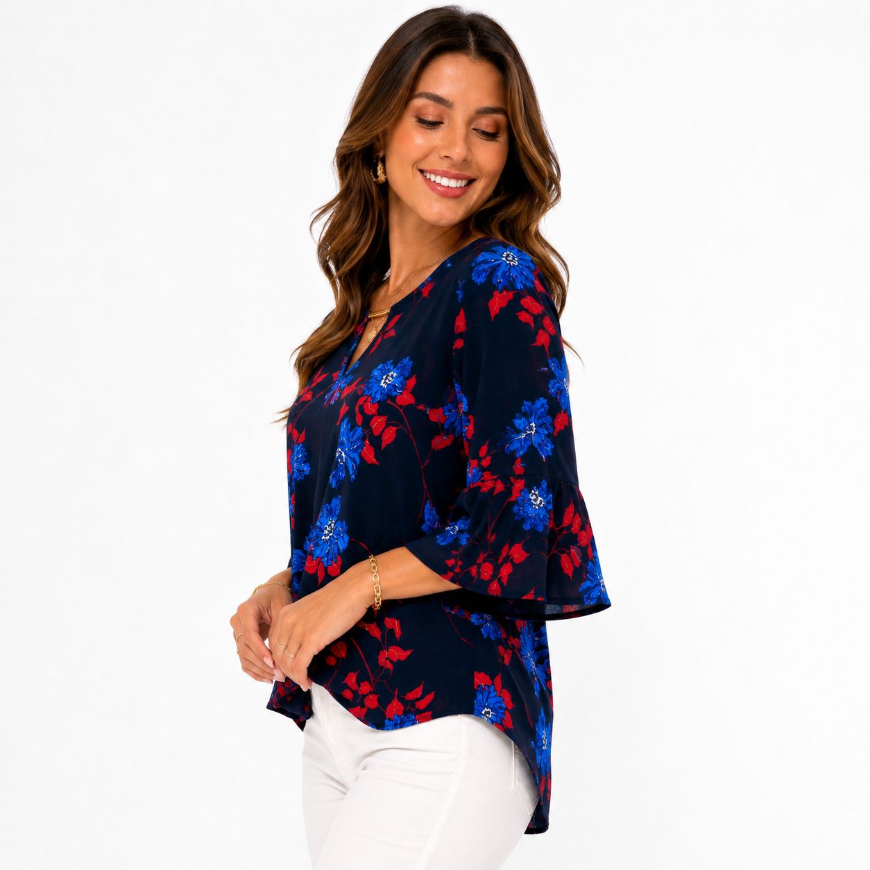 Cure Maternity Floral Print Split-Neck Top