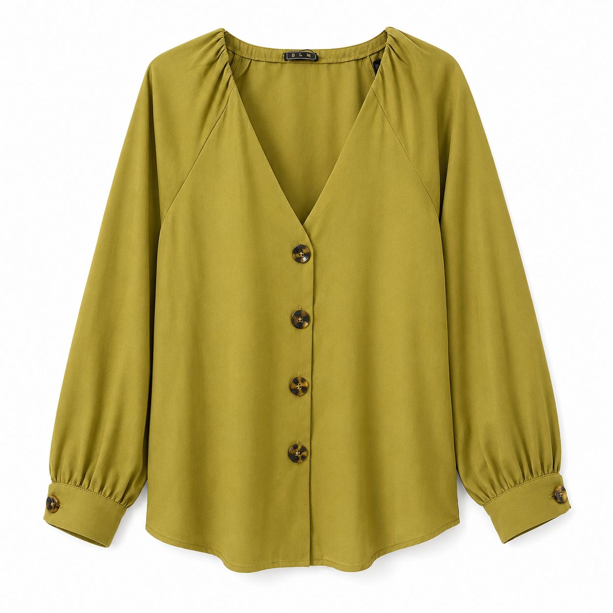 OLM Linen Button Up Blouse with Balloon Sleeves