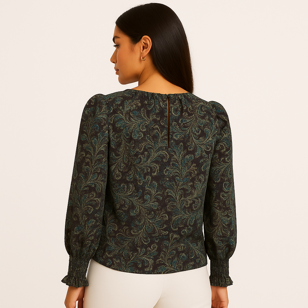 Pleione Women's Multicolor Paisley Puff Long Sleeve Shirt