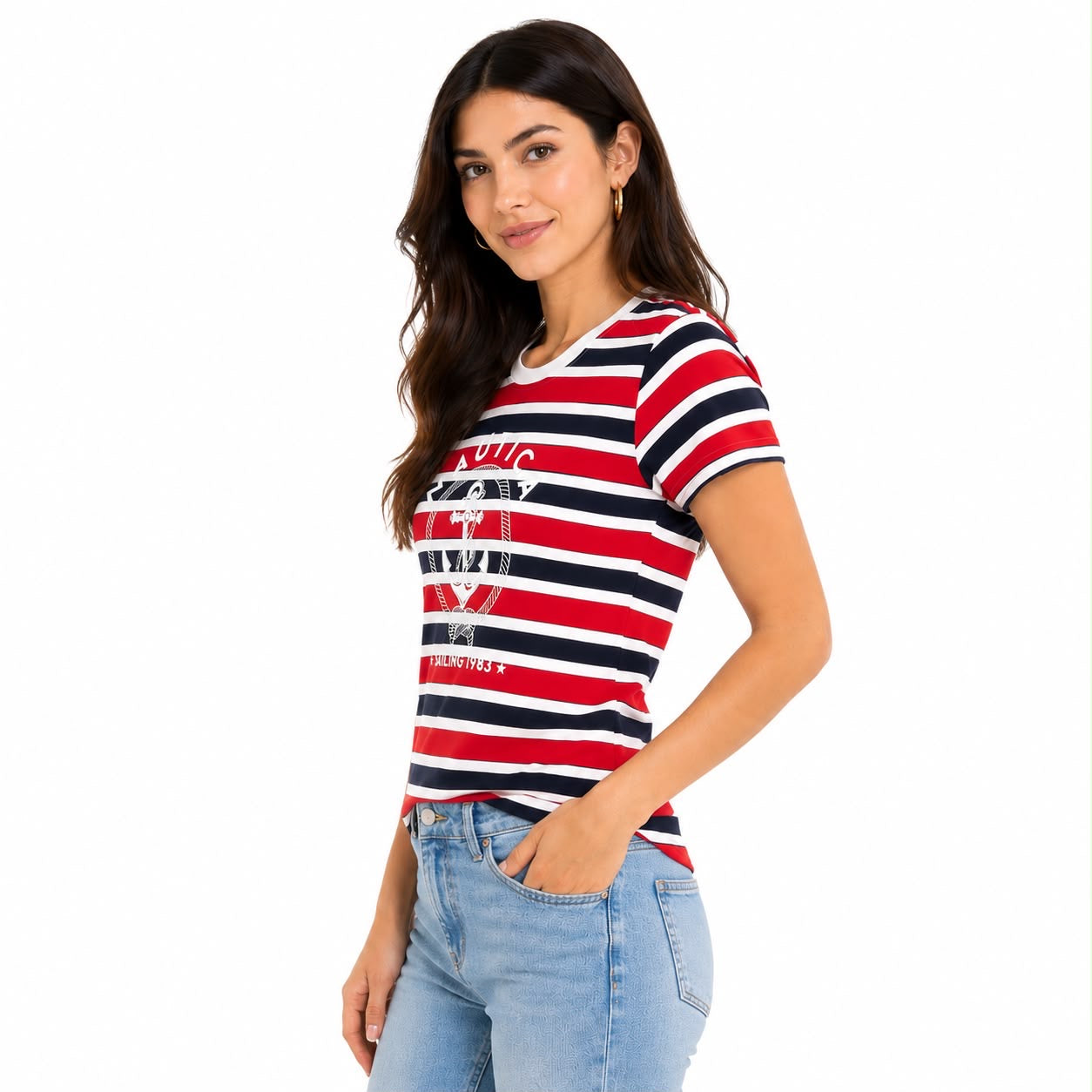 Nautica Sailing 1983 Striped Graphic T-Shirt