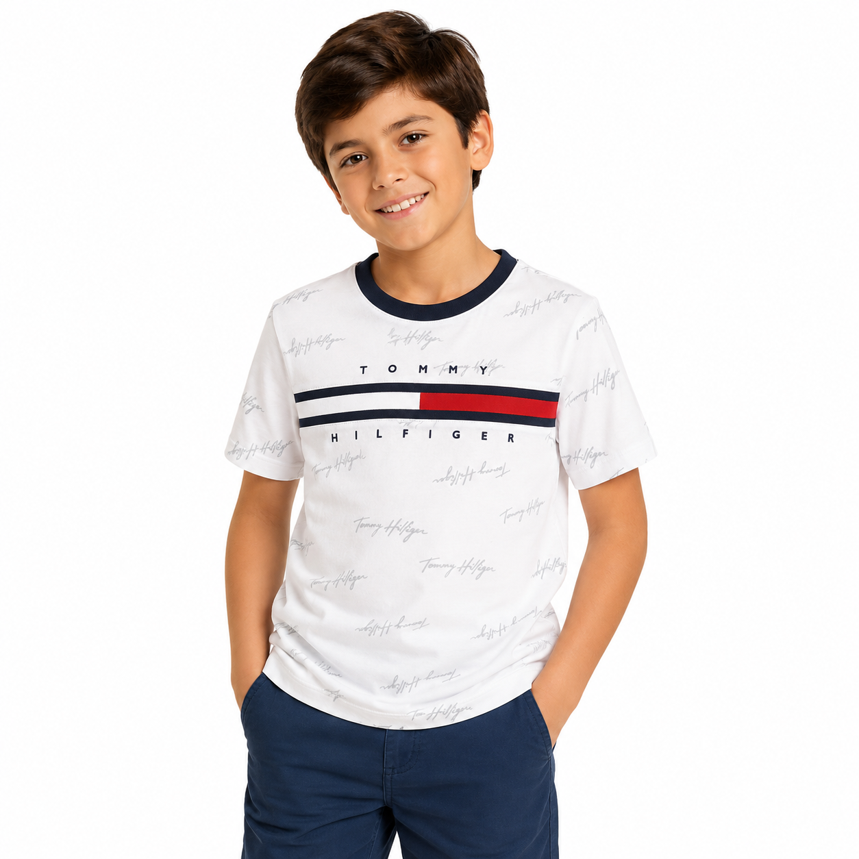 Tommy Hilfiger-Kids' Flag Stripe Logo T-Shirt