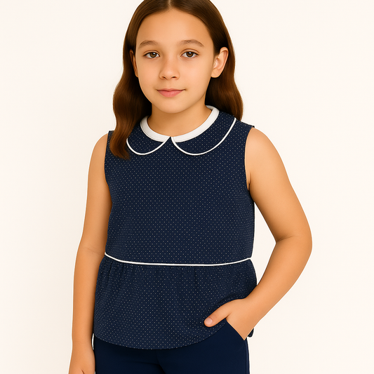 Gymboree Girls Navy Blue Polka Dot Sleeves Summer Shirt