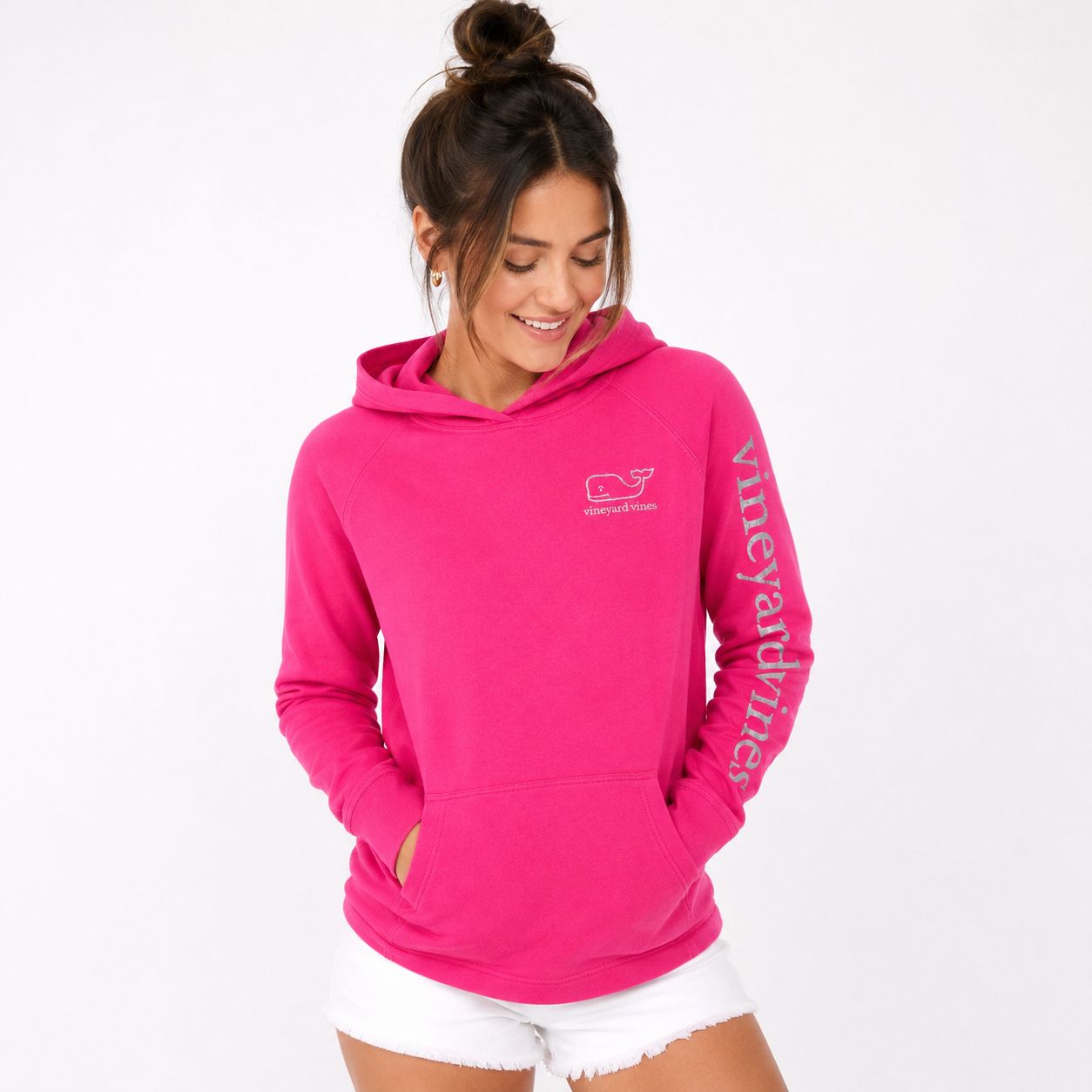 Vineyard Vines Girls Solid Foil Whale Hoodie in Tee