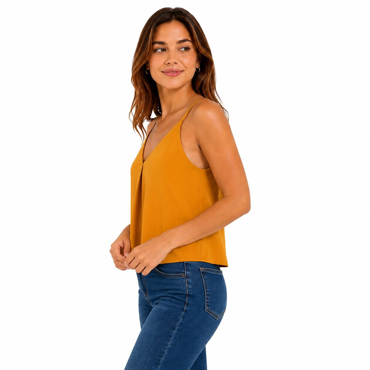 Shinestar Yellow Shineskar blouse has a V-neck and