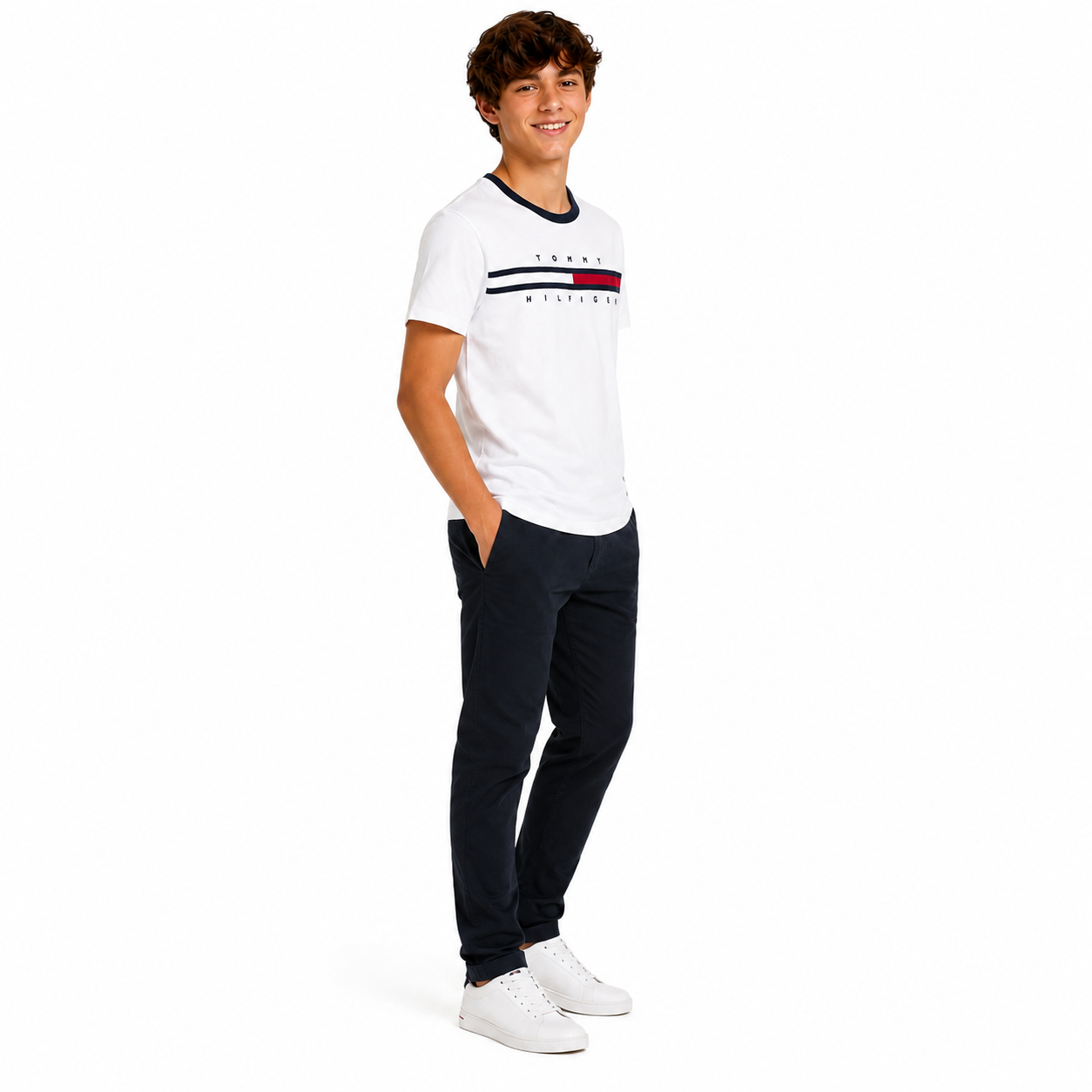 TOMMY HILFIGER-Embroidered Flag Logo T-Shirt