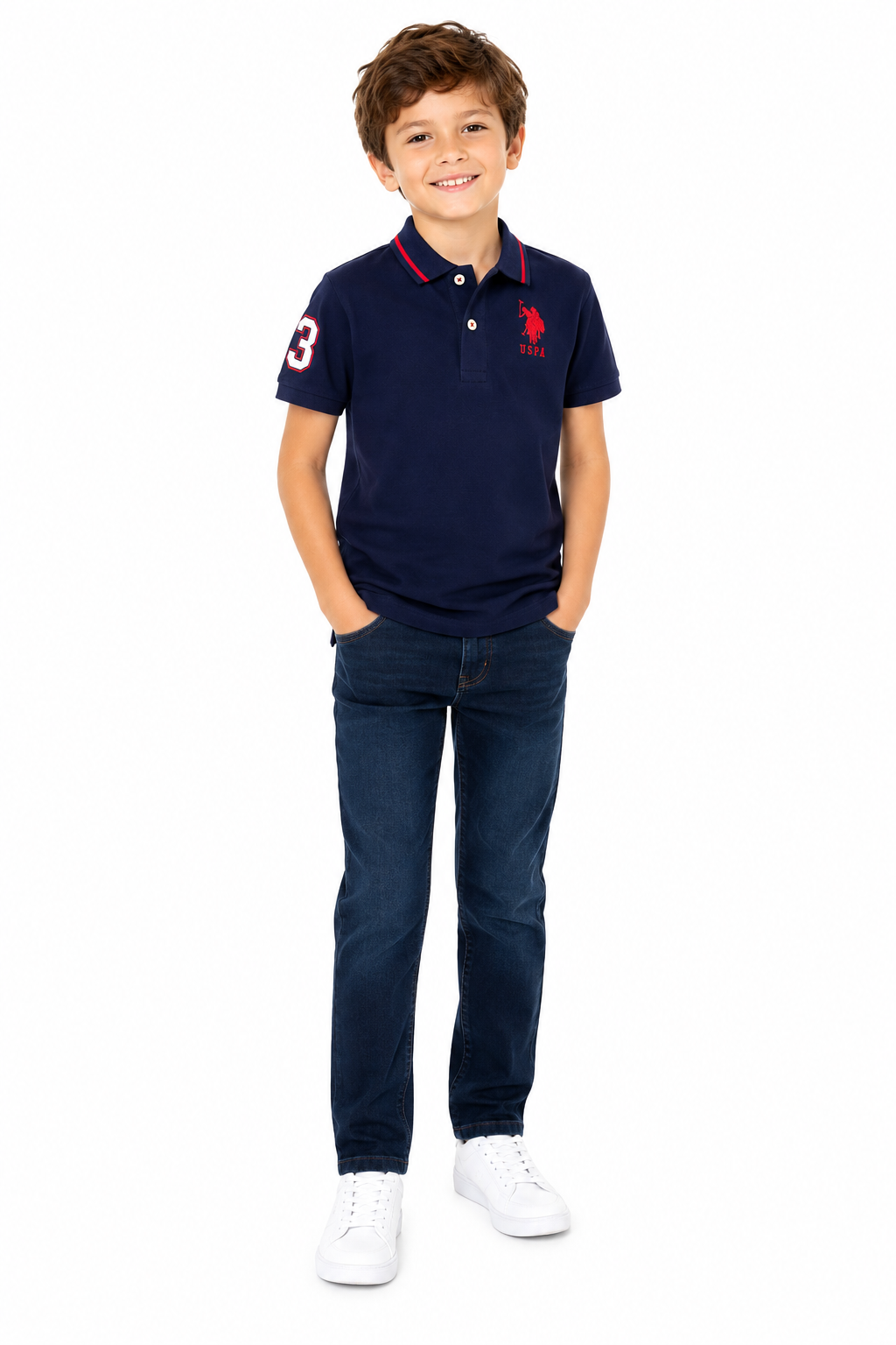 U.S. Polo Assn. Boy’s Multi Color Logo Solid Pique Polo Shirt