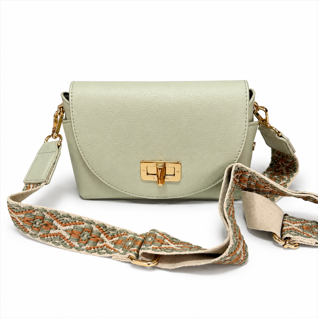 Le Miel Bamboo Twist Lock Flap Crossbody Bag