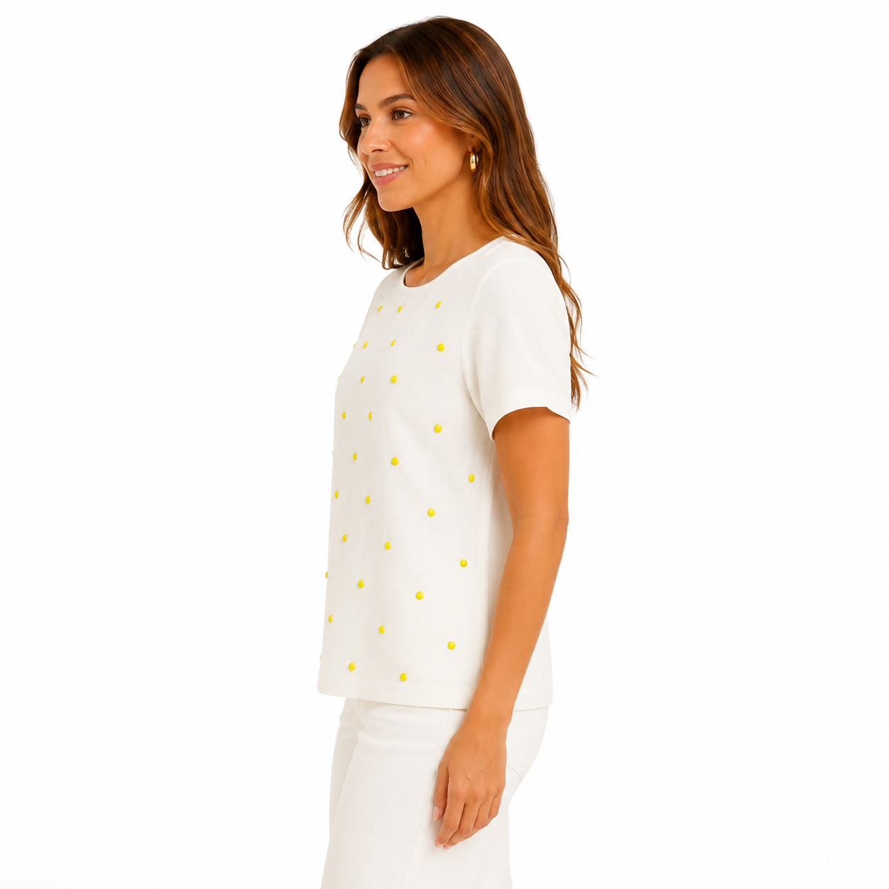 Skye’s the limit Off-white blouse with yellow studs or appliqués