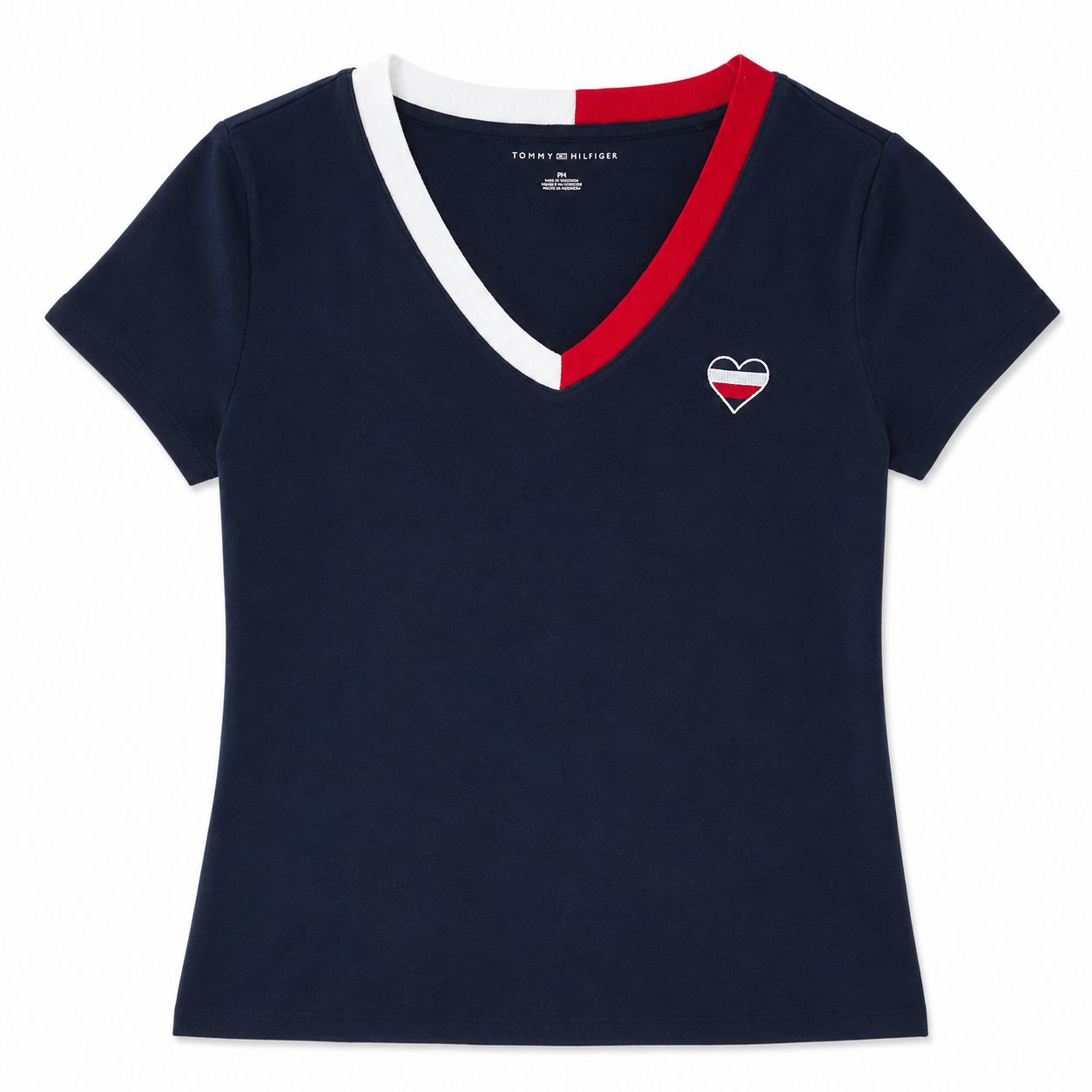 Tommy Hilfiger Women's Short Sleeve Split Flag V-Neck Tee