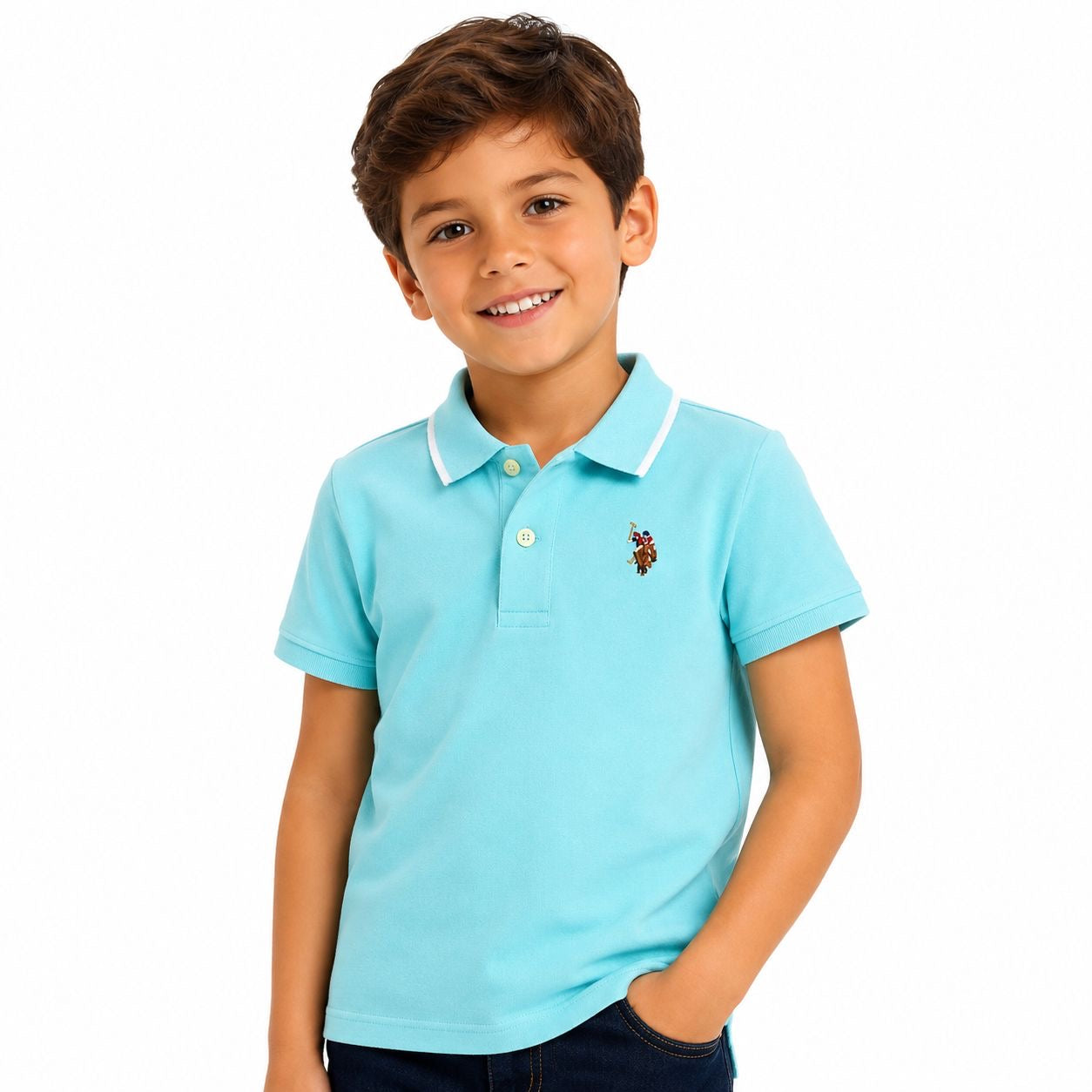U.S. POLO ASSN-Light blue short-sleeved polo shirt