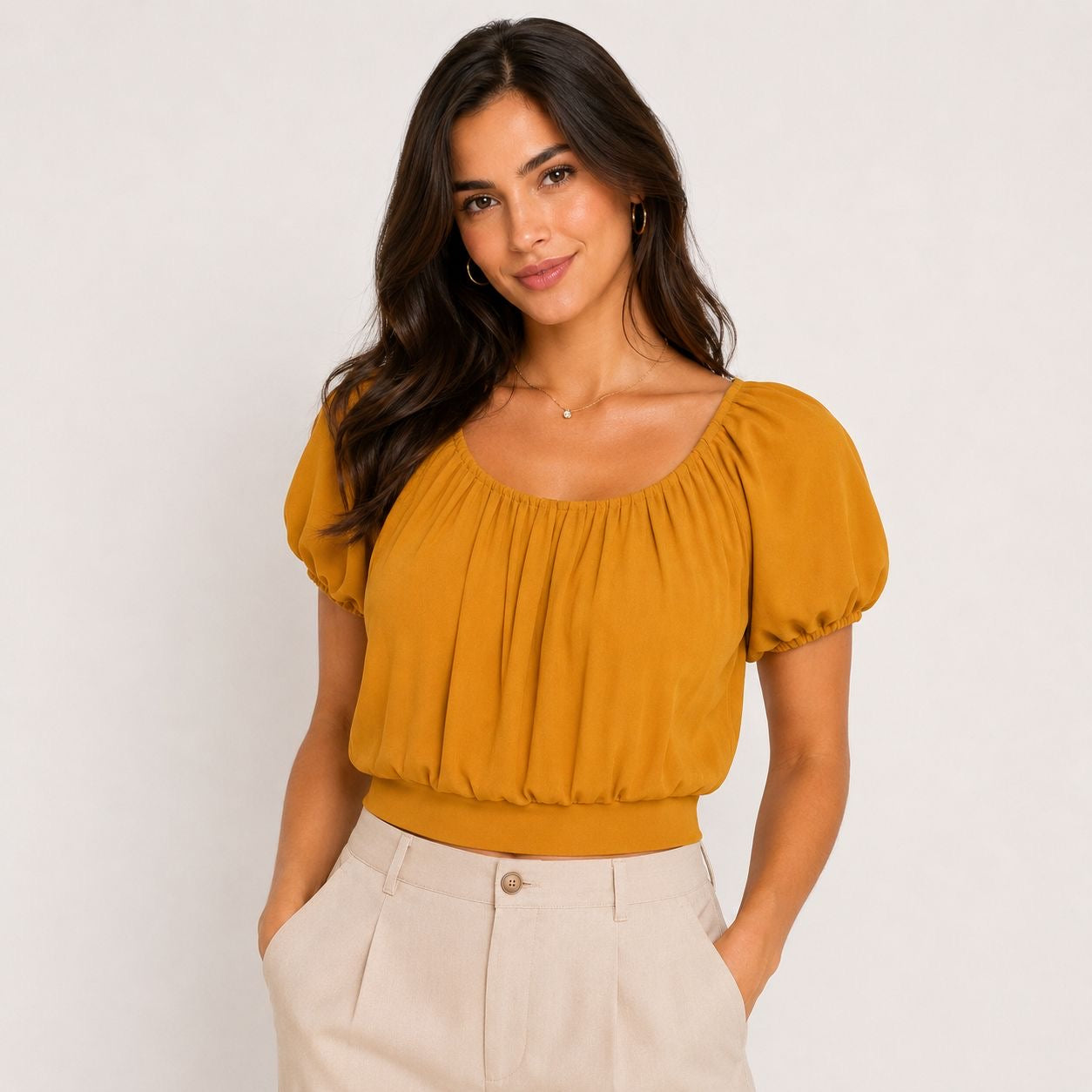 Milk y Honey mustard blouse with puff sleeves Women’s