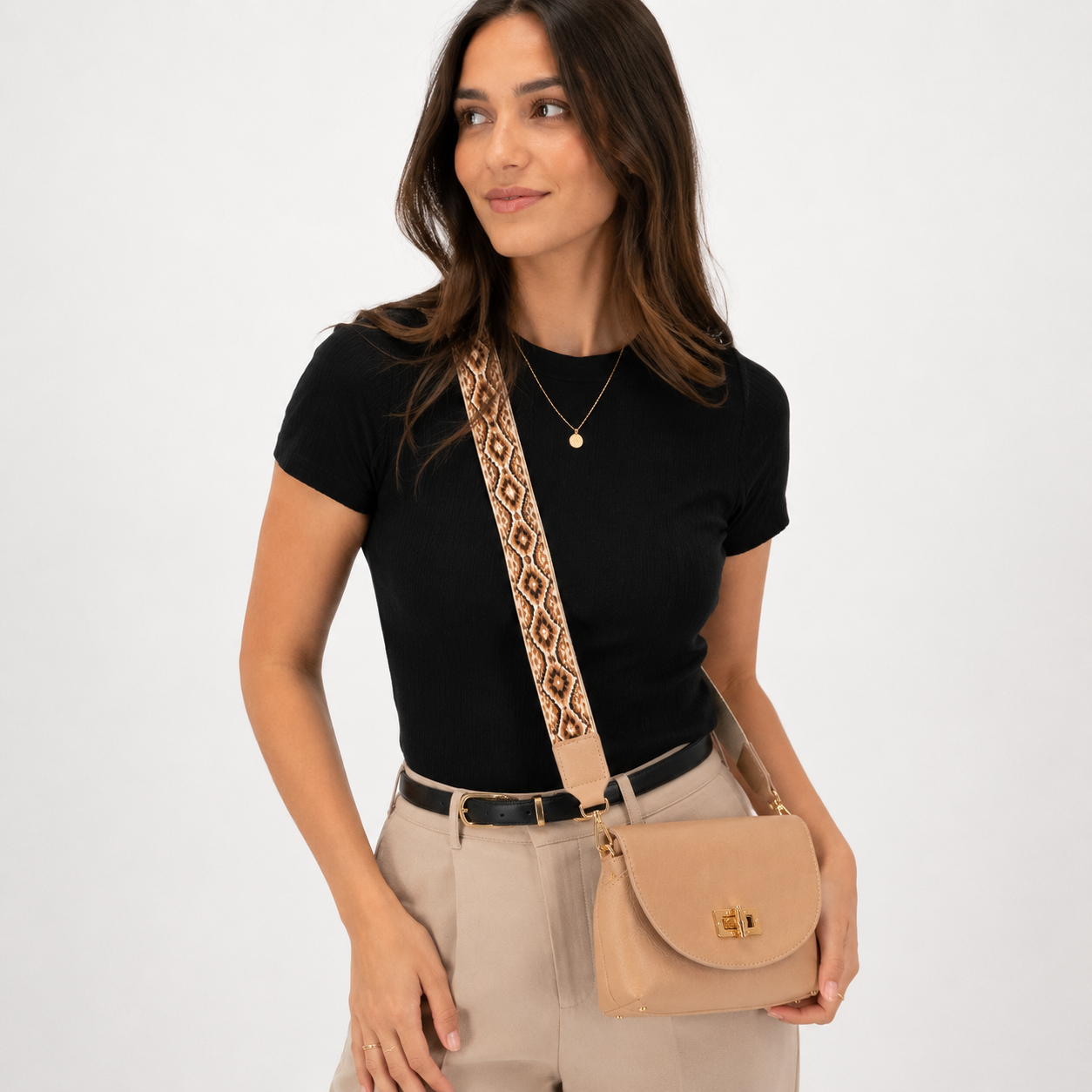 Le Miel Bamboo Twist Lock Flap Crossbody Bag