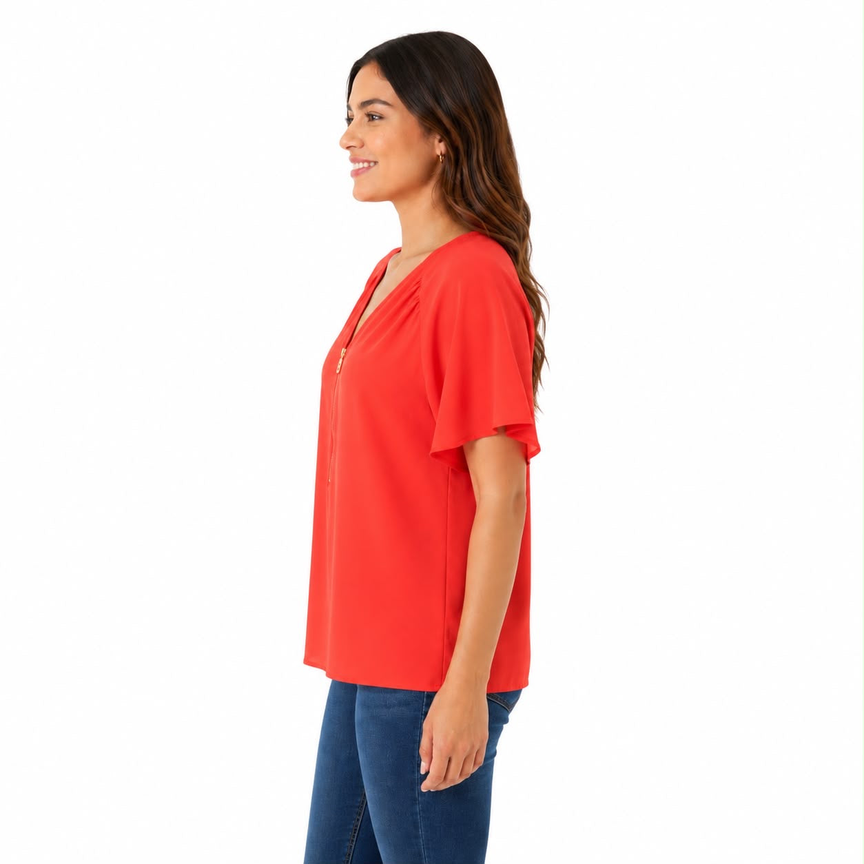 Michael Kors coral blouse with flutter sleeves