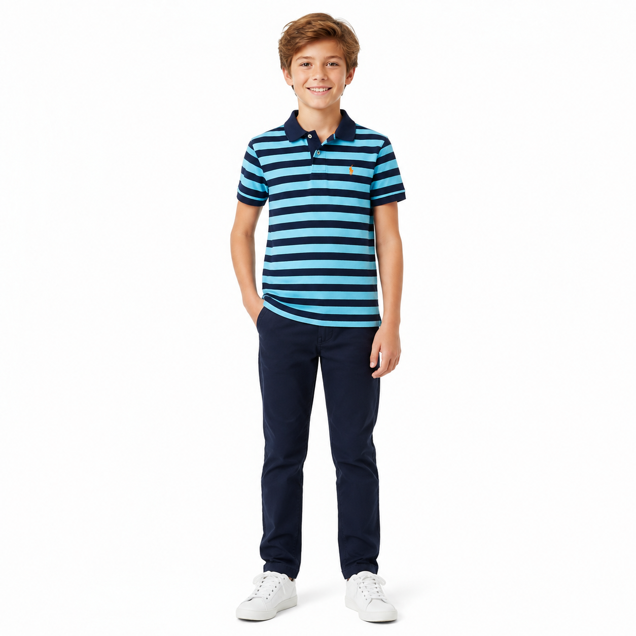 Polo Ralph Lauren boys' blue and navy striped cotton mesh polo shirt
