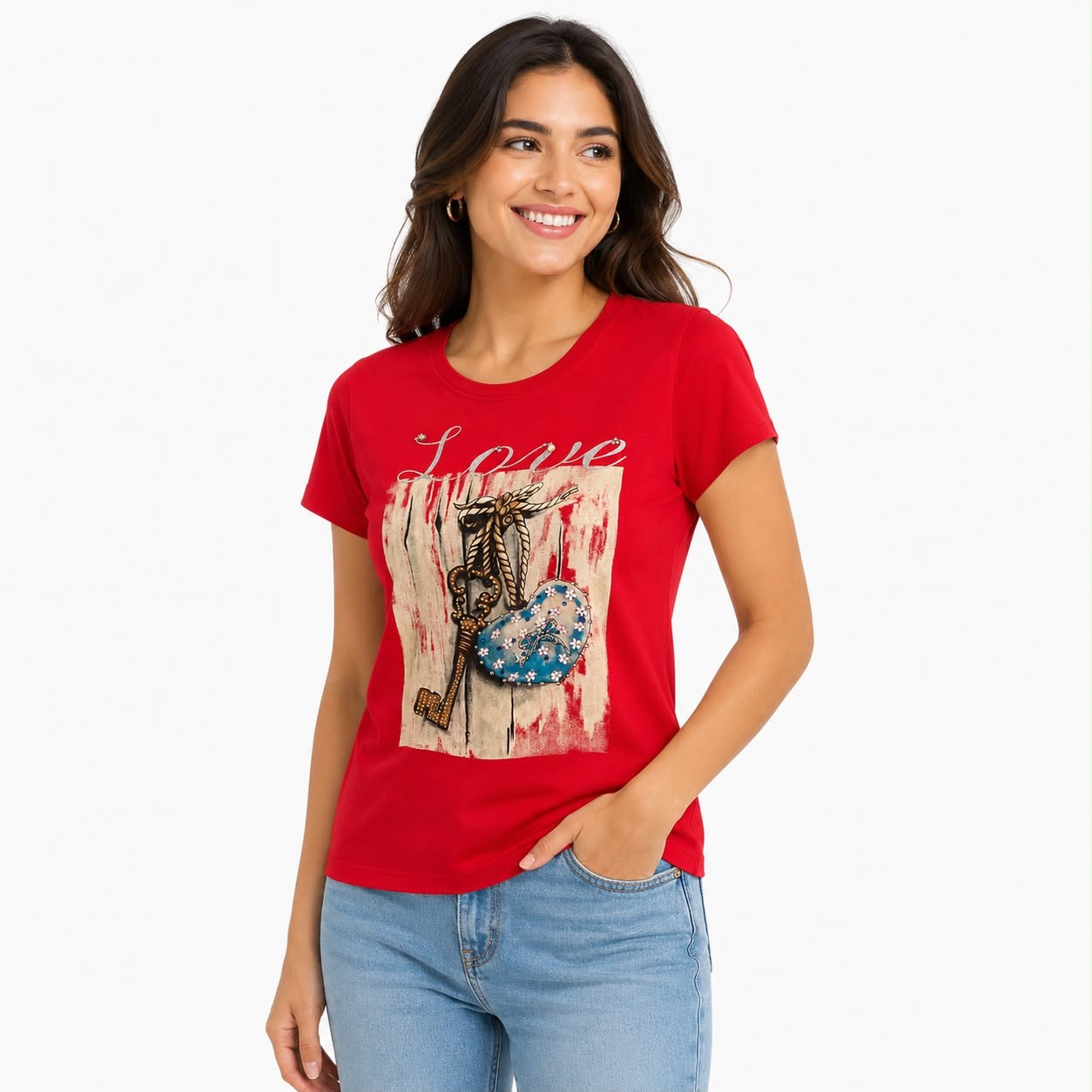 Vinizbena Red t-shirt of the  brand stands out by a central graphic of a heart