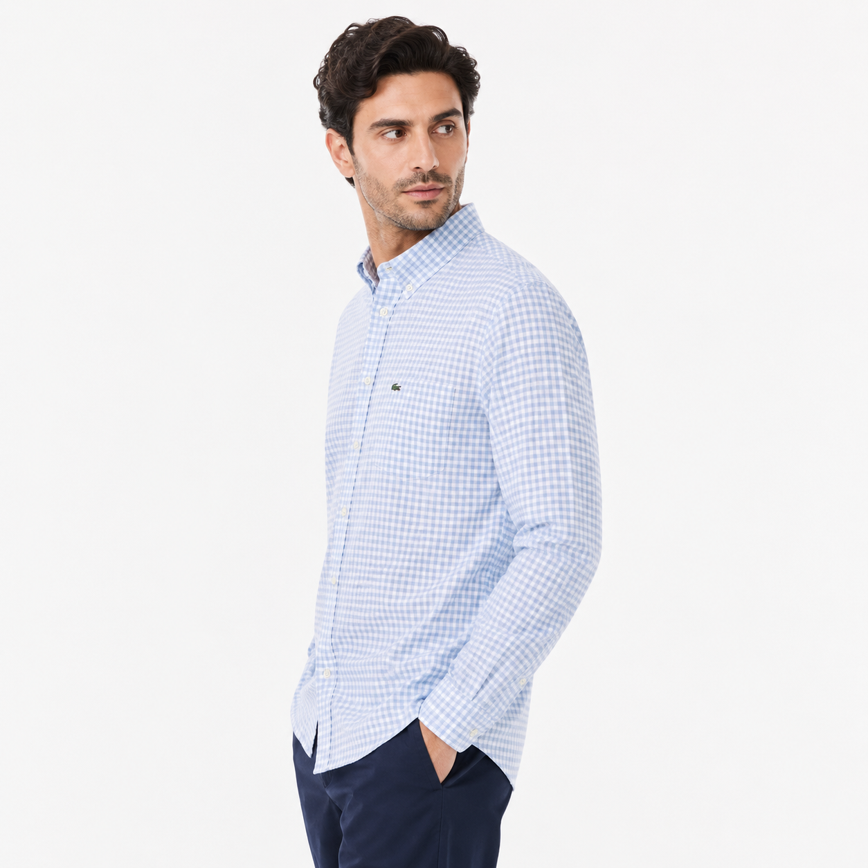 Lacoste Men's Long Sleeve Regular Fit Gingham Button Down Shirt