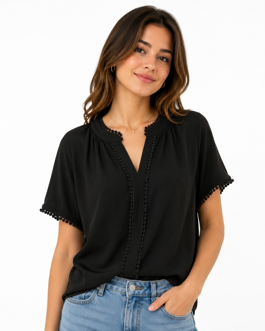 JONES NEW YORK-Black short-sleeved blouse from the Jones New York Signature brand