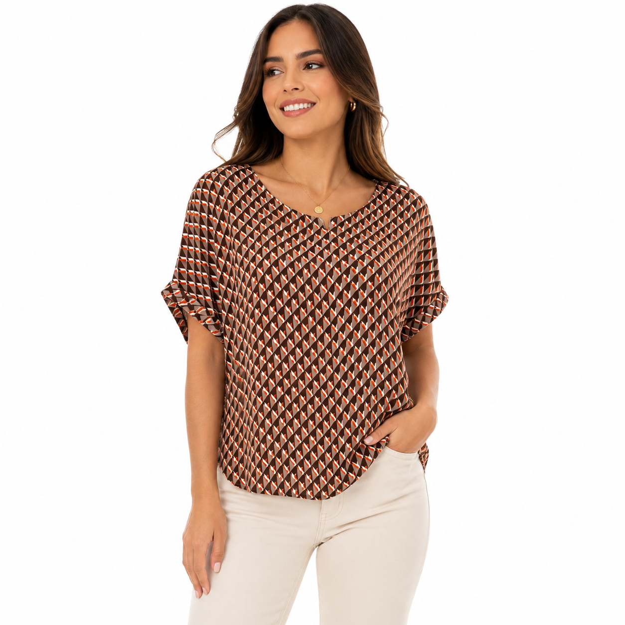 MELLÓDAY-Short-sleeved blouse with bat-type cut