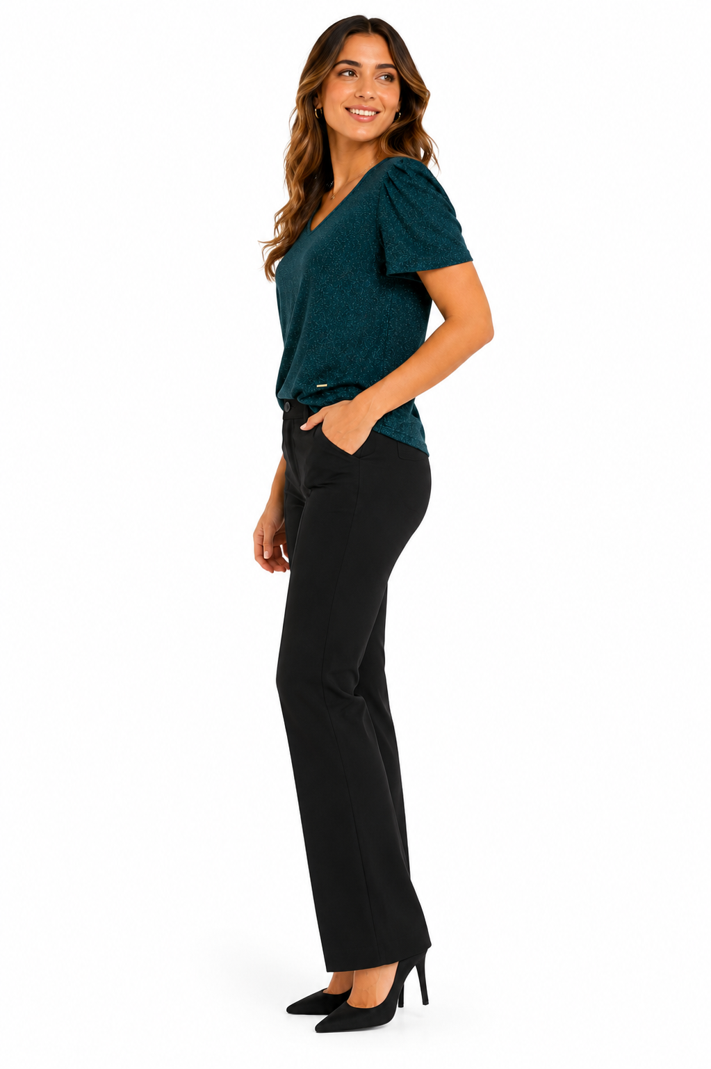 Anne Klein blouse is emerald green with a shiny sequin finish