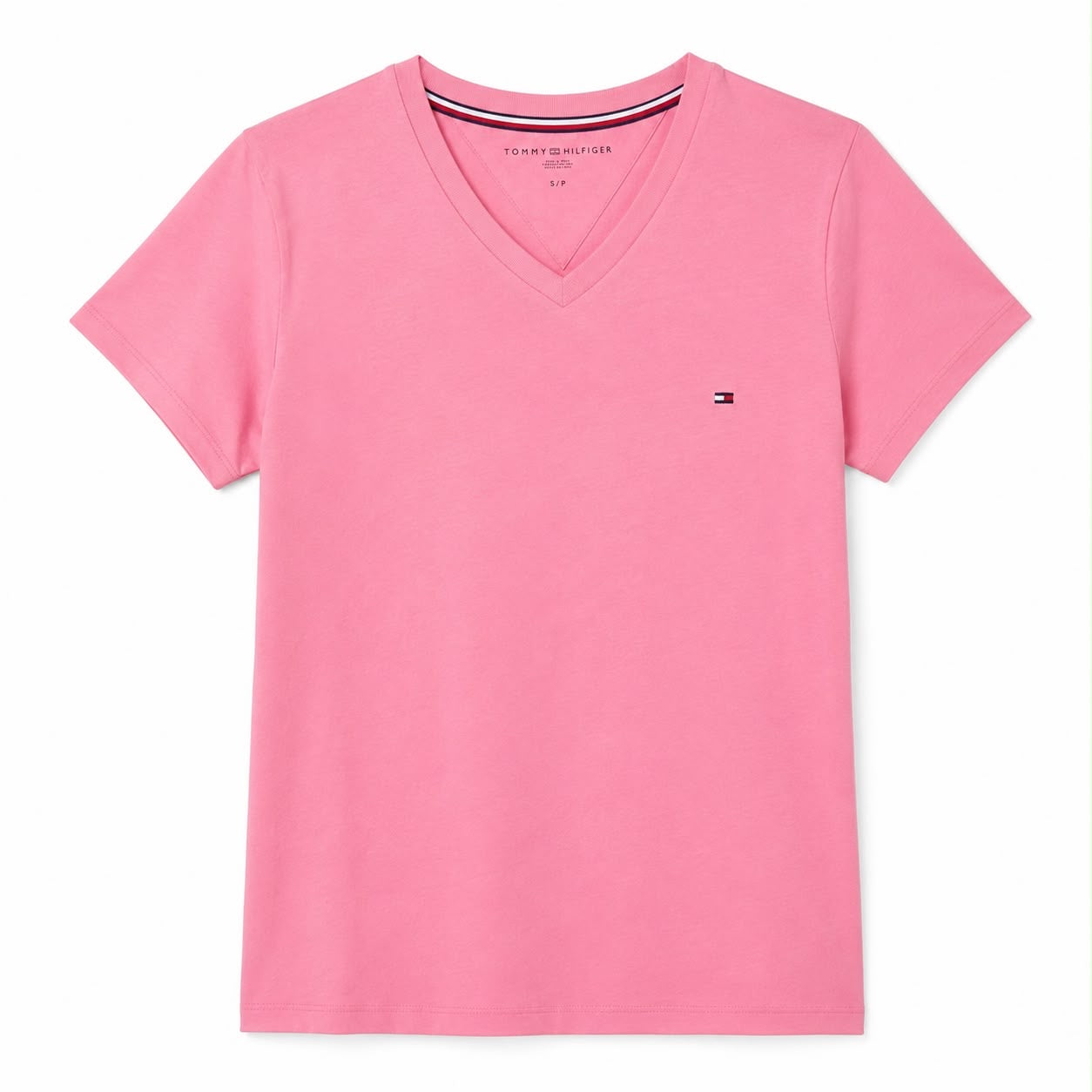 Tommy Hilfiger Short Sleeve Tops-Cotton Shirts for Women with V-Neckline and Logo Detail