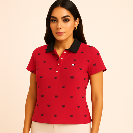Tommy Hilfiger Women's Puff Sleeve Dot Interlock Polo