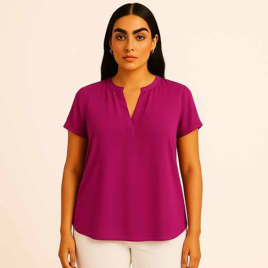 Pleione Women's Top Blouse Split Neck Cuffs Sleeve