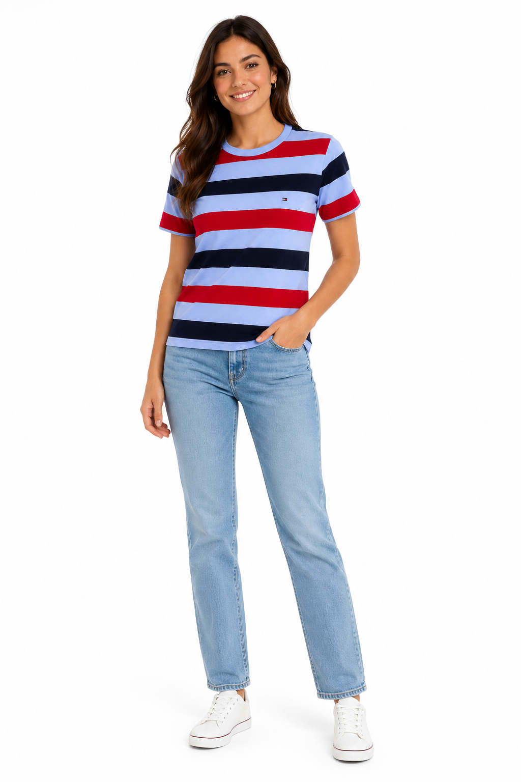 Tommy Hilfiger women's t-shirt with red, white and blue rugby stripes