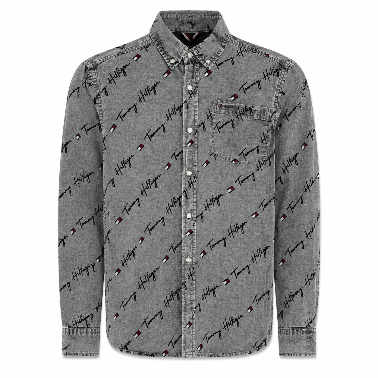 Tommy Hilfiger grey acid-wash denim button-down shirt