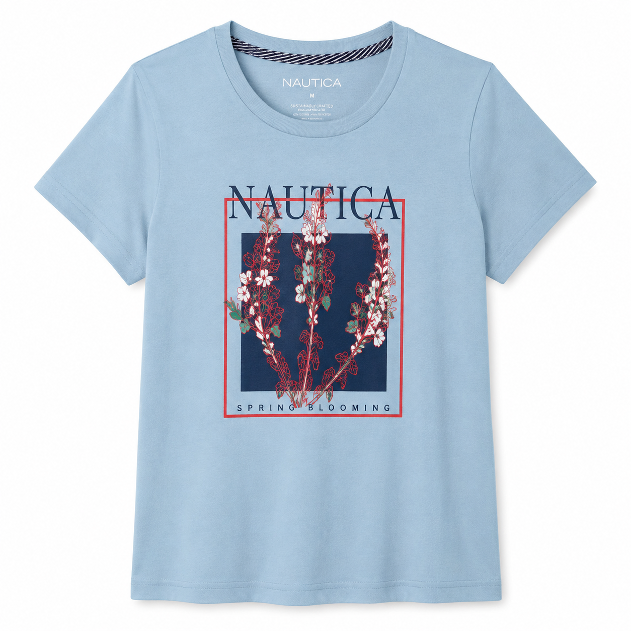 Nautica round neck t-shirt in light blue with a graphic print