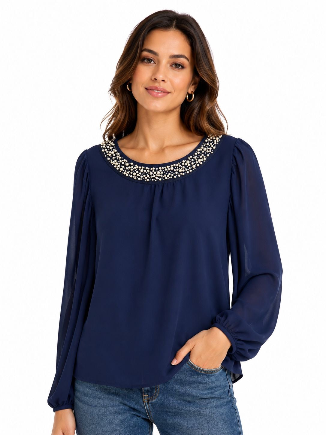 Vince Camuto navy blue chiffon blouse