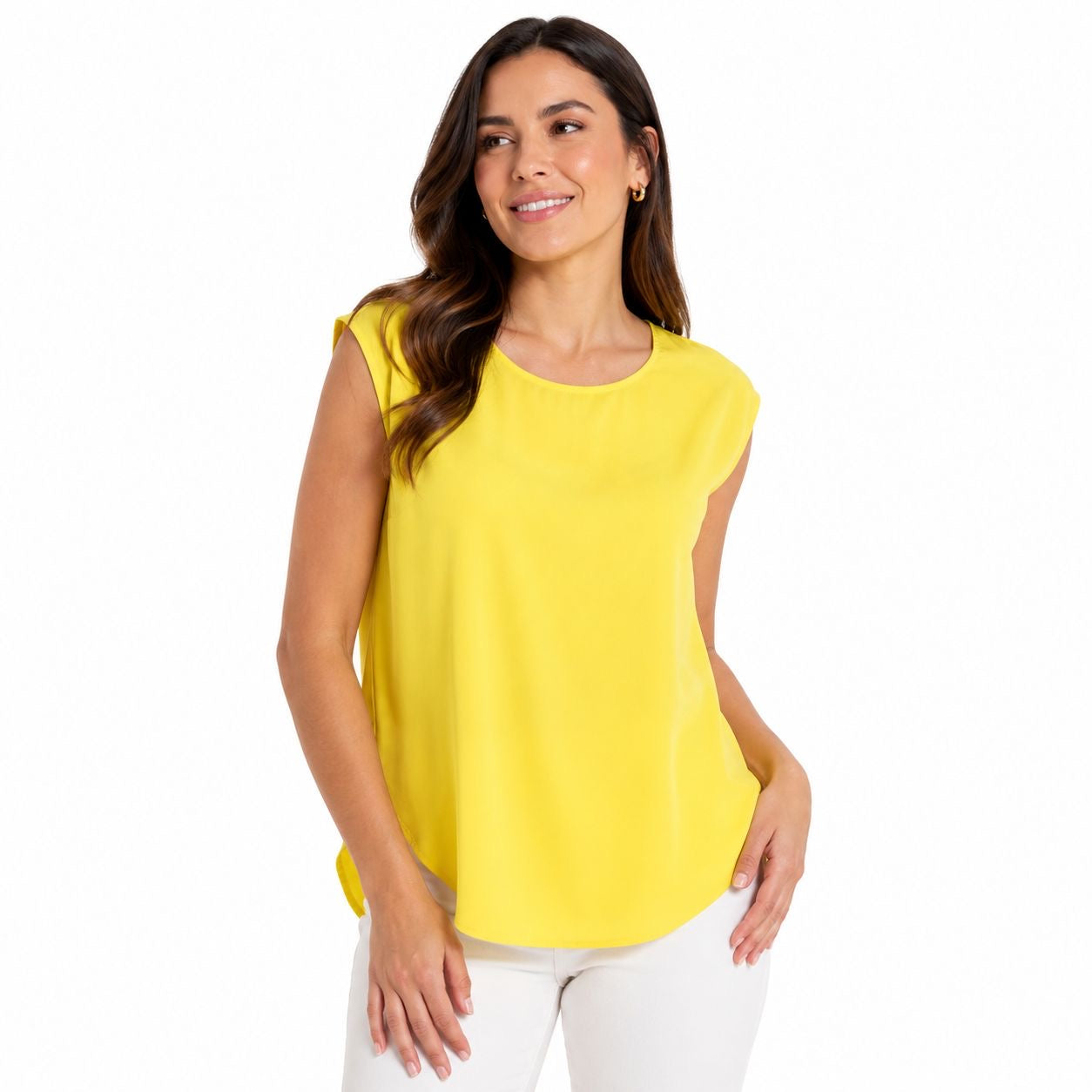 Green Envelope Flowing round neck and sleeveless blouse in yellow Women’s