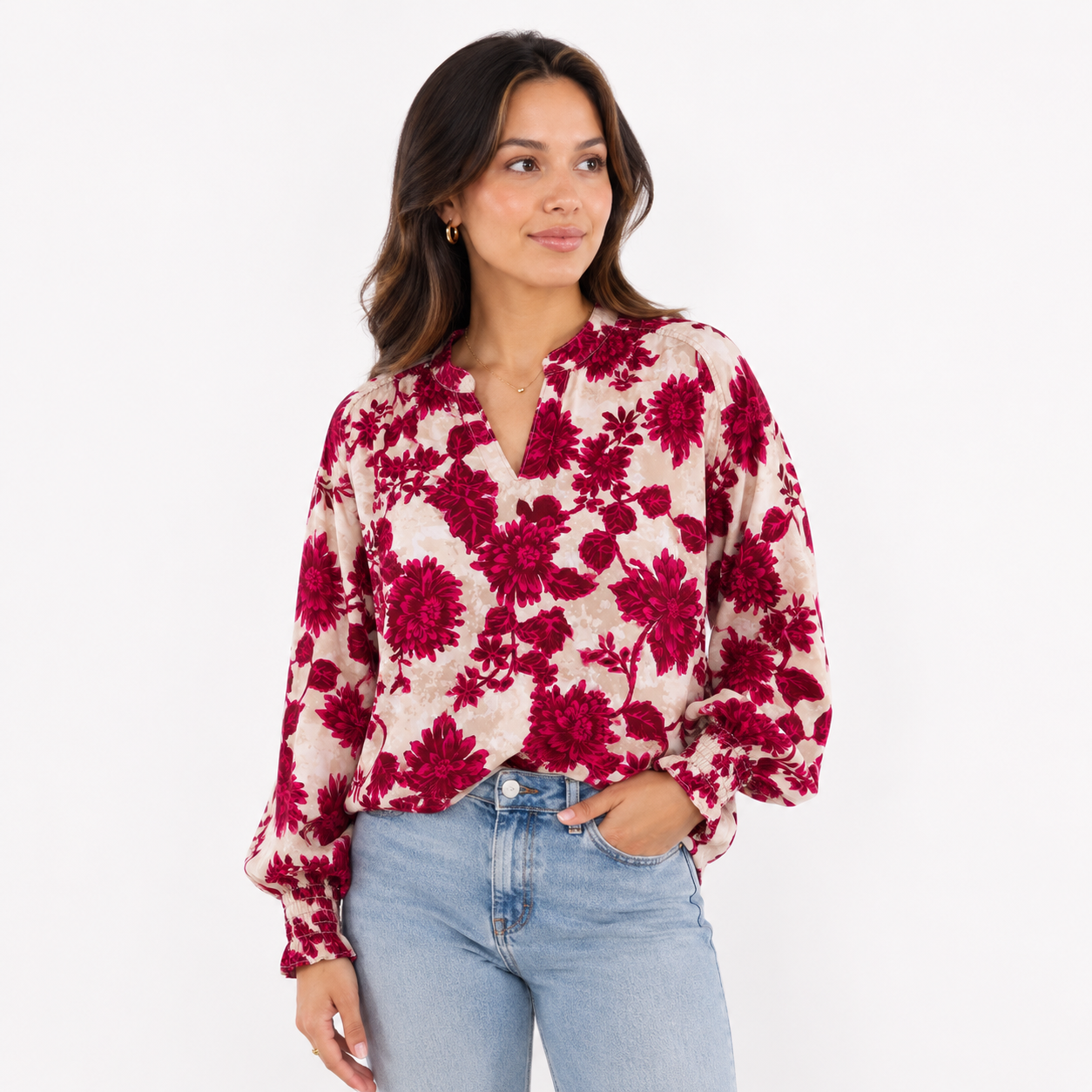 Cupio Blush Blouse is a Cupio with floral print and ruffled collar