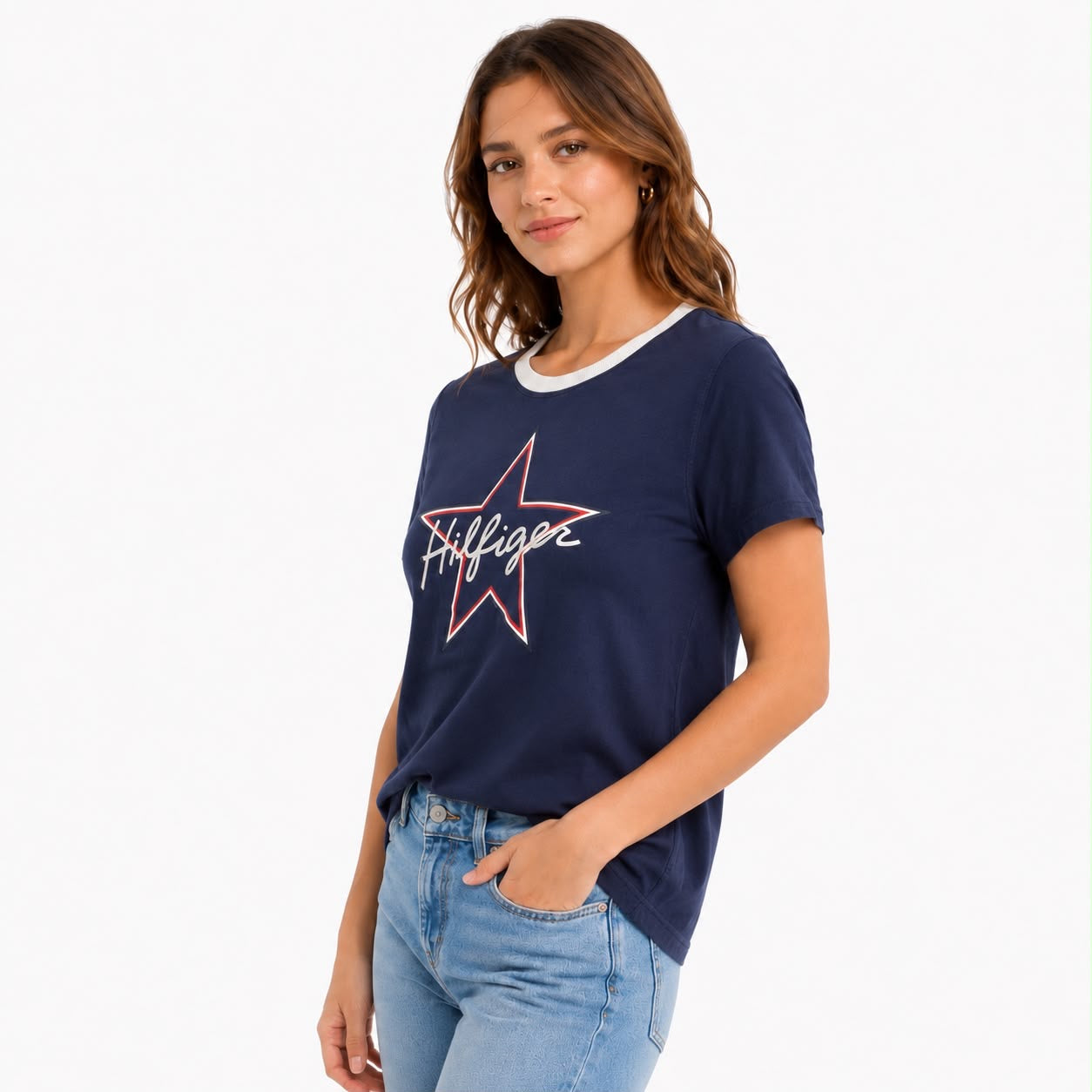 Tommy Hilfiger T-Shirt Has a red and white star logo in the center