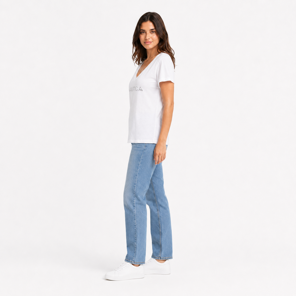 NAUTICA- Studded Logo V- Neck T-Shirt