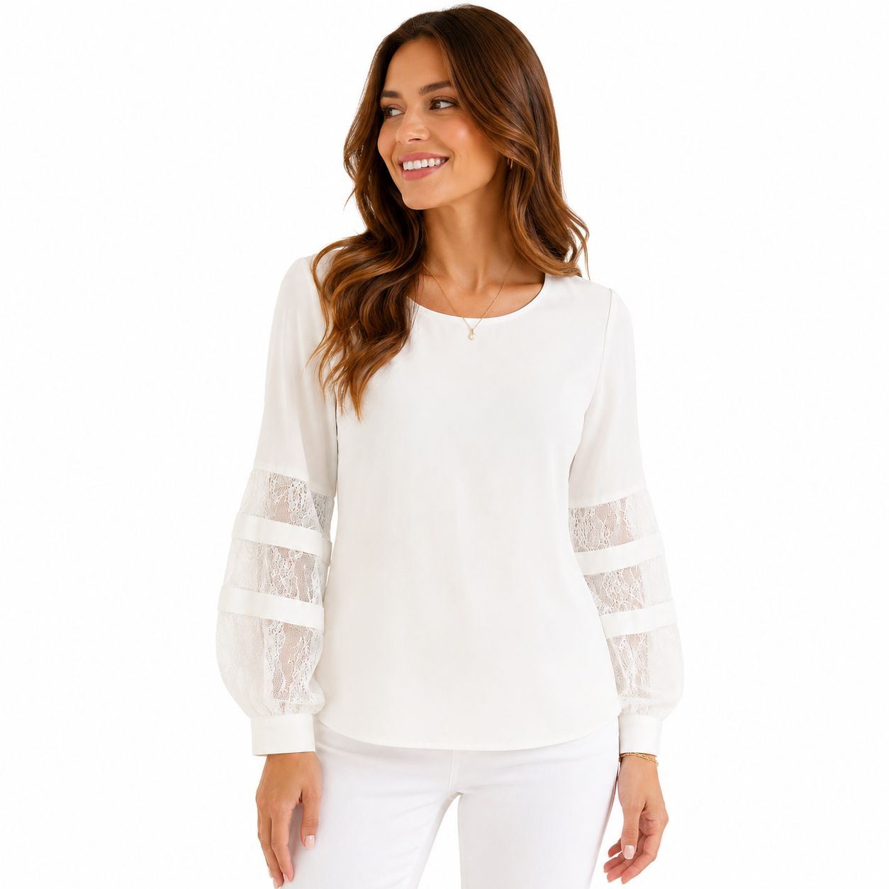Calvin Klein white blouse features long sleeves with panels