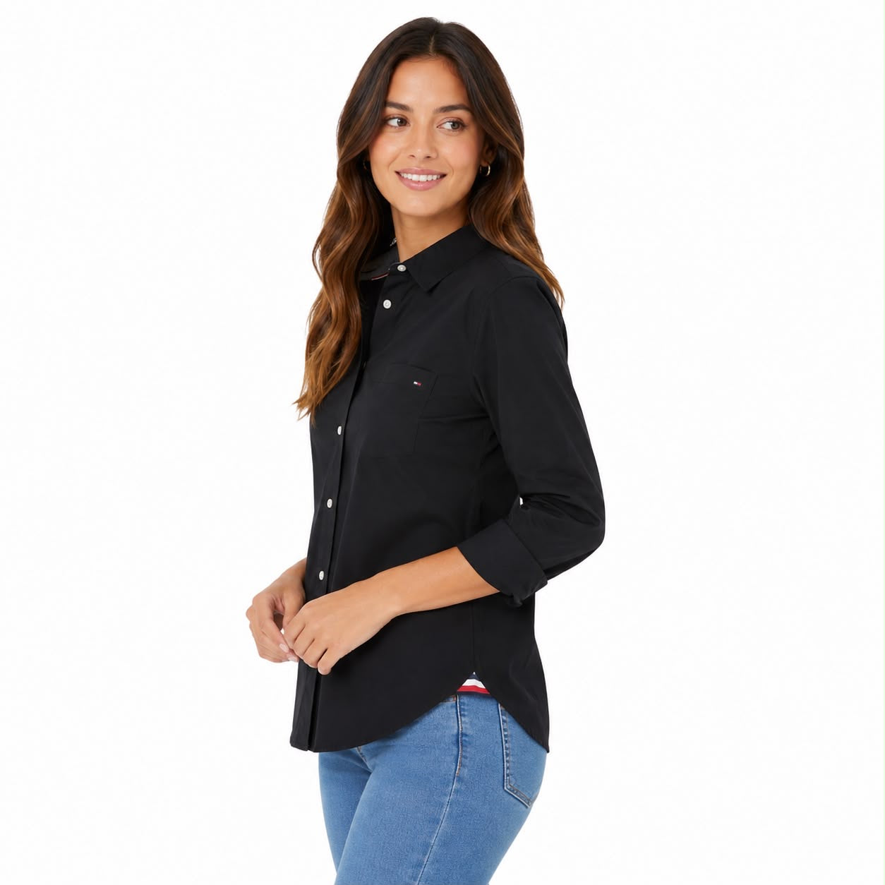 Tommy Hilfiger Women's Cotton Roll-Tab Button-Up Shirt