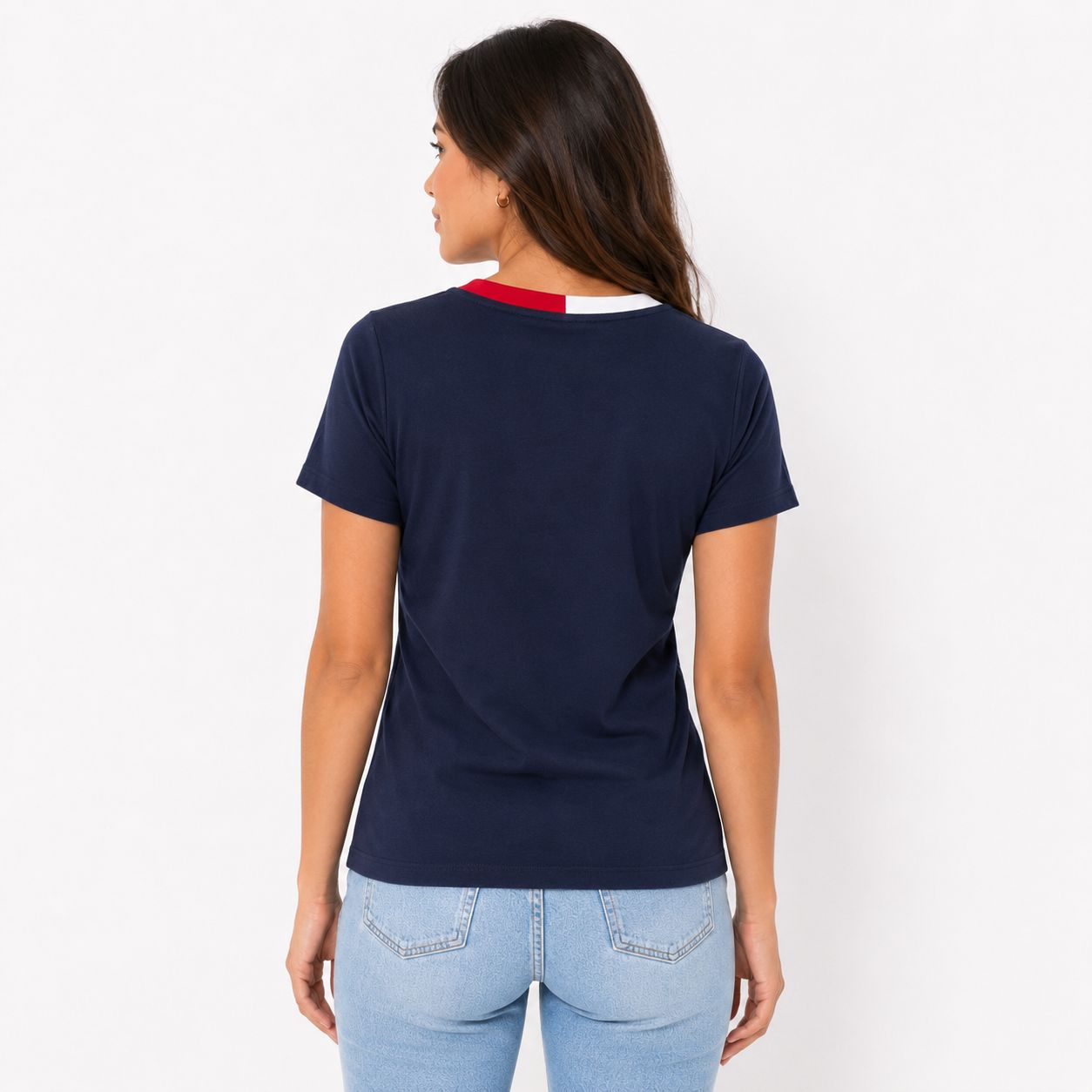 Tommy Hilfiger Women's Short Sleeve Split Flag V-Neck Tee