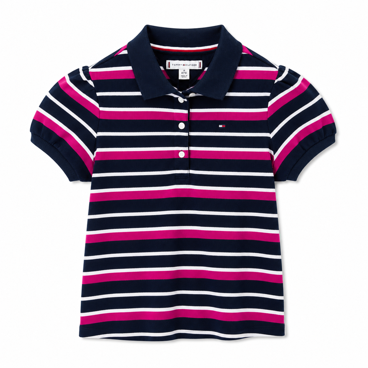 Tommy Hilfiger kids' stripe puff sleeve stretch polo