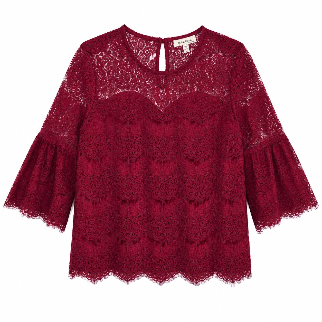 Monteau brand burgundy lace blouse Women’s