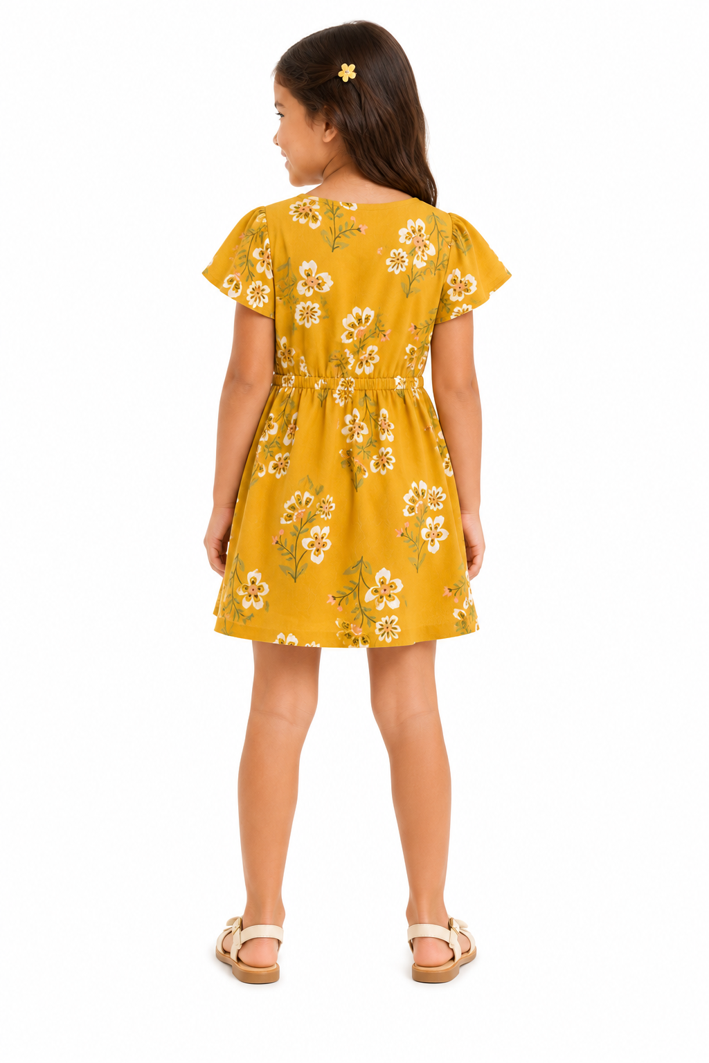 CARTER’S-Linen dress with floral print in mustard yellow for girl