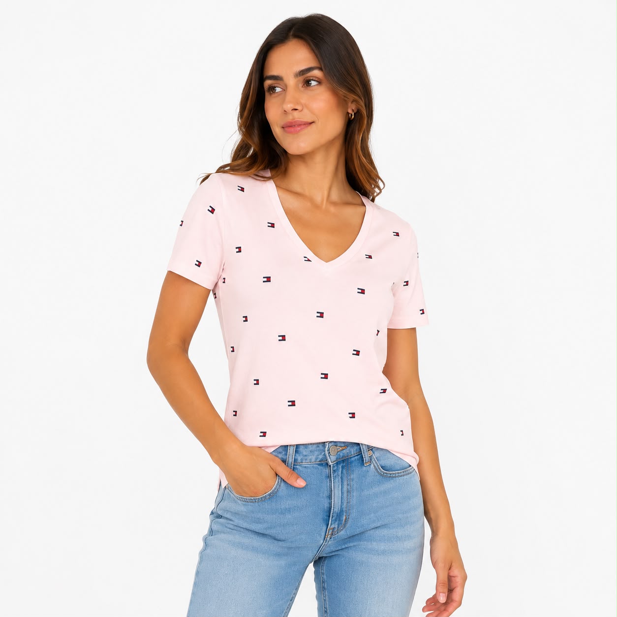 Tommy Hilfiger-Allover Flag V-Neck Favorite T-Shirt