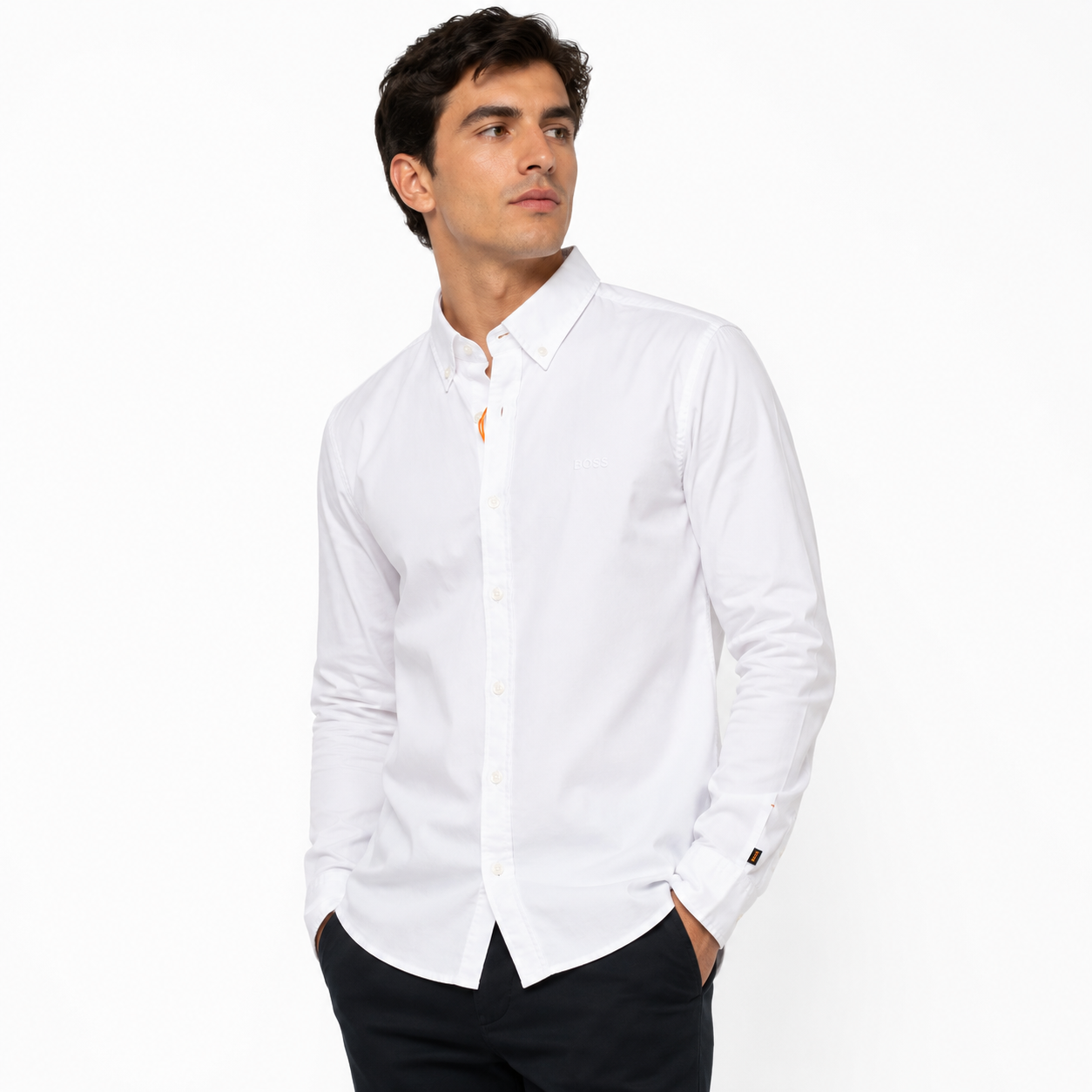 Hugo Boss Men's Slim Fit White 100% Cotton Long Sleeved Shirt