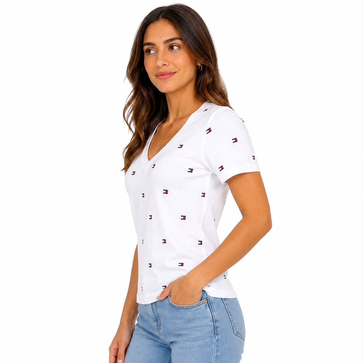 Tommy Hilfiger-Allover Flag V-Neck Favorite T-Shirt