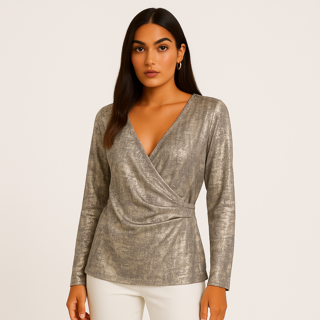 Anne Klein Lace Blouson Sleeve Wrap Top
