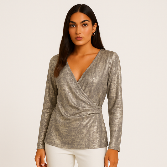 Anne Klein Lace Blouson Sleeve Wrap Top