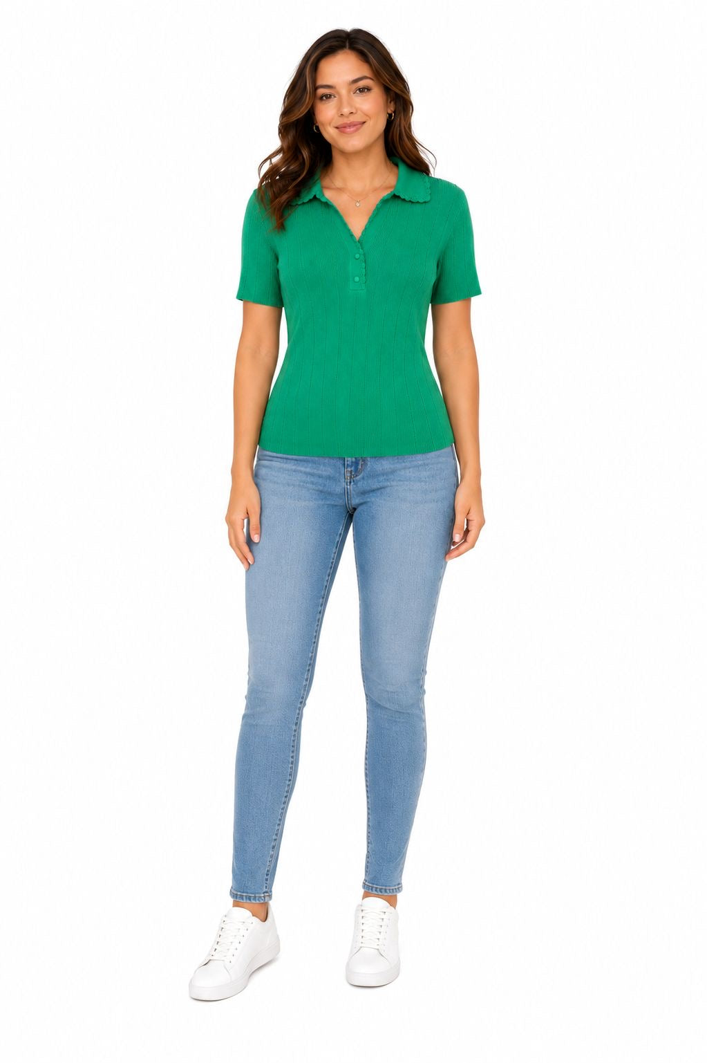 ADRIANNA PAPELL-Ribbed polo sweater (ribbed polo sweater