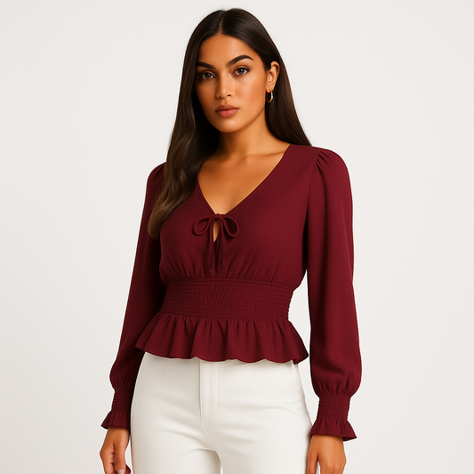 Self Esteem Junior Lace-Up V-Neck Smoked Cutout in Zinfandel