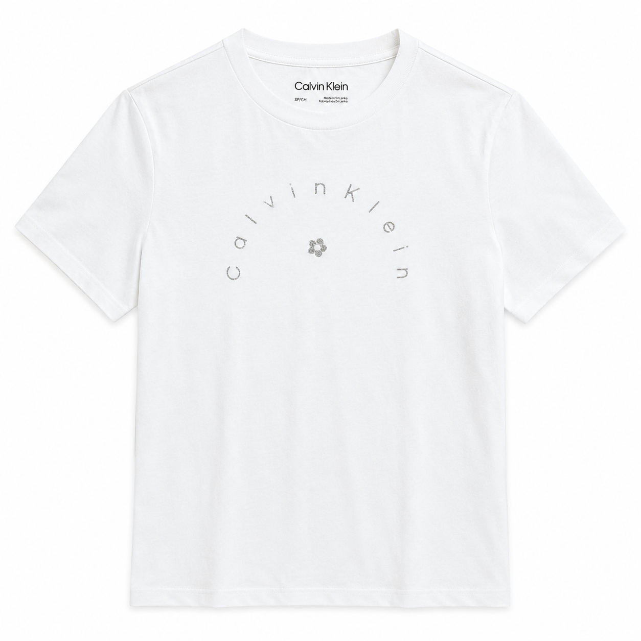 Calvin Klein white t-shirt features an arched logo Womens